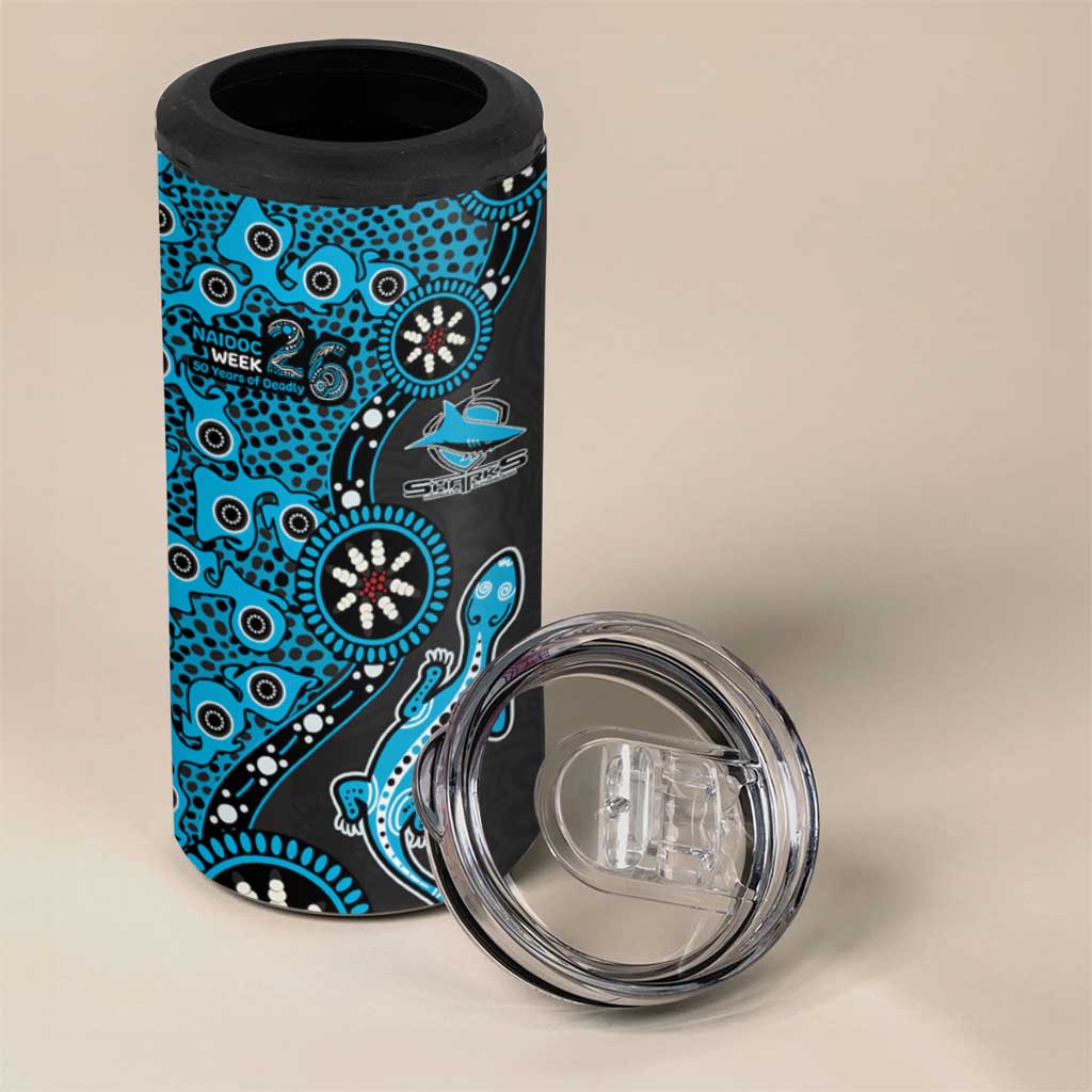 Cronulla-Sutherland Sharks NAIDOC Week 2026 4 in 1 Can Cooler Tumbler Aboriginal Lizard Dot Painting - 50 Years of Deadly