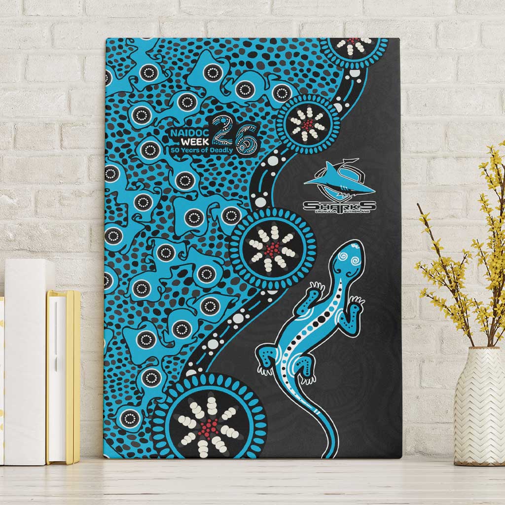 Cronulla-Sutherland Sharks NAIDOC Week 2026 Canvas Wall Art Aboriginal Lizard Dot Painting - 50 Years of Deadly