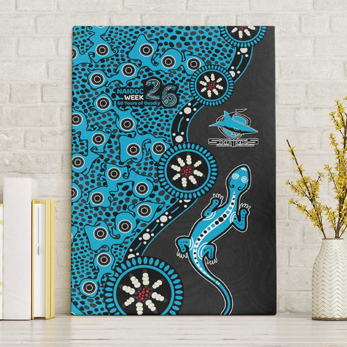 Cronulla-Sutherland Sharks NAIDOC Week 2026 Canvas Wall Art Aboriginal Lizard Dot Painting - 50 Years of Deadly