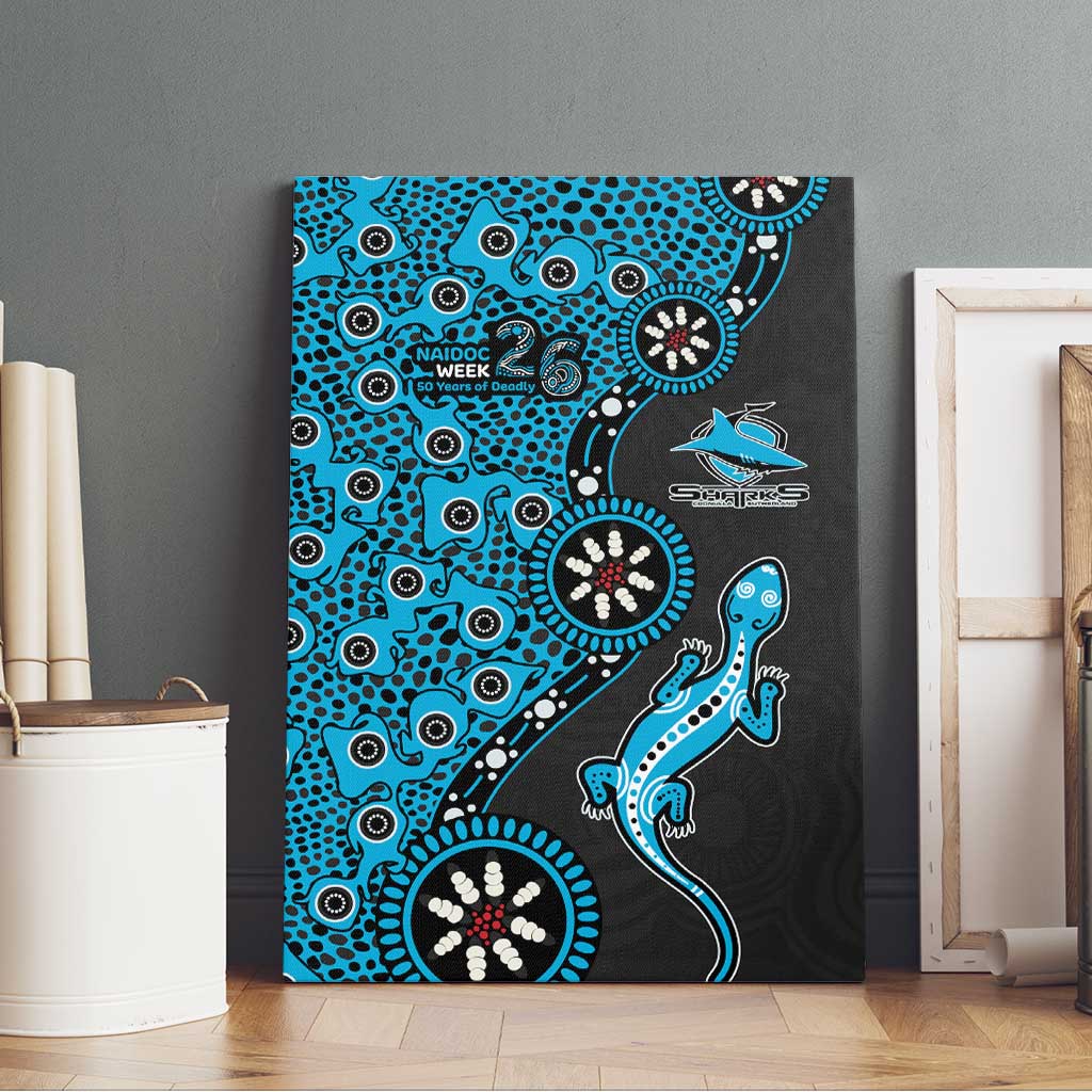 Cronulla-Sutherland Sharks NAIDOC Week 2026 Canvas Wall Art Aboriginal Lizard Dot Painting - 50 Years of Deadly