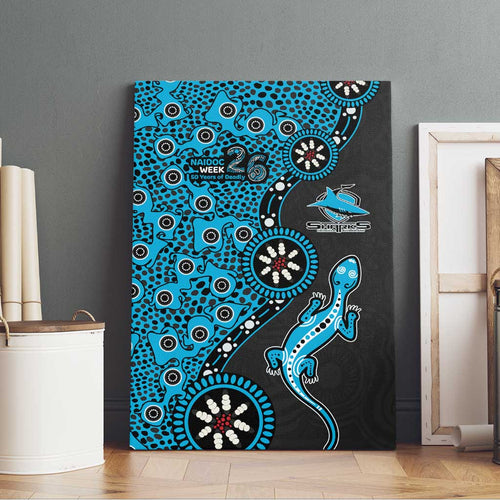 Cronulla-Sutherland Sharks NAIDOC Week 2026 Canvas Wall Art Aboriginal Lizard Dot Painting - 50 Years of Deadly