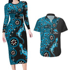 Cronulla-Sutherland Sharks NAIDOC Week 2026 Couples Matching Long Sleeve Bodycon Dress and Hawaiian Shirt Aboriginal Lizard Dot Painting - 50 Years of Deadly