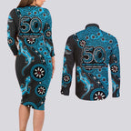 Cronulla-Sutherland Sharks NAIDOC Week 2026 Couples Matching Long Sleeve Bodycon Dress and Long Sleeve Button Shirt Aboriginal Lizard Dot Painting - 50 Years of Deadly