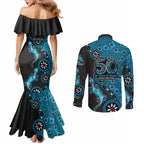 Cronulla-Sutherland Sharks NAIDOC Week 2026 Couples Matching Mermaid Dress and Long Sleeve Button Shirt Aboriginal Lizard Dot Painting - 50 Years of Deadly