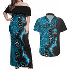 Cronulla-Sutherland Sharks NAIDOC Week 2026 Couples Matching Off Shoulder Maxi Dress and Hawaiian Shirt Aboriginal Lizard Dot Painting - 50 Years of Deadly