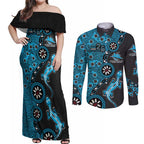 Cronulla-Sutherland Sharks NAIDOC Week 2026 Couples Matching Off Shoulder Maxi Dress and Long Sleeve Button Shirt Aboriginal Lizard Dot Painting - 50 Years of Deadly
