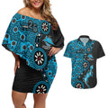 Cronulla-Sutherland Sharks NAIDOC Week 2026 Couples Matching Off Shoulder Short Dress and Hawaiian Shirt Aboriginal Lizard Dot Painting - 50 Years of Deadly