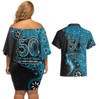 Cronulla-Sutherland Sharks NAIDOC Week 2026 Couples Matching Off Shoulder Short Dress and Hawaiian Shirt Aboriginal Lizard Dot Painting - 50 Years of Deadly