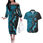 Cronulla-Sutherland Sharks NAIDOC Week 2026 Couples Matching Off The Shoulder Long Sleeve Dress and Hawaiian Shirt Aboriginal Lizard Dot Painting - 50 Years of Deadly