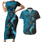 Cronulla-Sutherland Sharks NAIDOC Week 2026 Couples Matching Short Sleeve Bodycon Dress and Hawaiian Shirt Aboriginal Lizard Dot Painting - 50 Years of Deadly