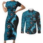 Cronulla-Sutherland Sharks NAIDOC Week 2026 Couples Matching Short Sleeve Bodycon Dress and Long Sleeve Button Shirt Aboriginal Lizard Dot Painting - 50 Years of Deadly