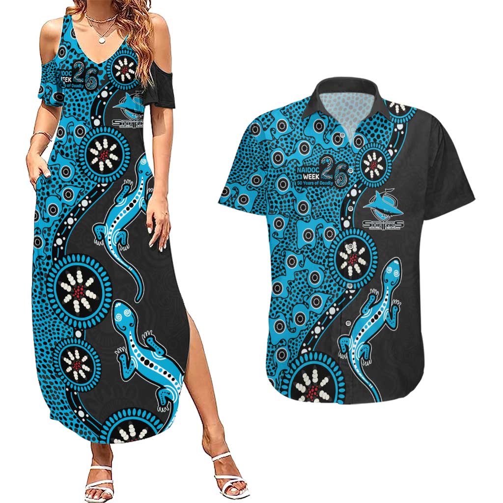 Cronulla-Sutherland Sharks NAIDOC Week 2026 Couples Matching Summer Maxi Dress and Hawaiian Shirt Aboriginal Lizard Dot Painting - 50 Years of Deadly