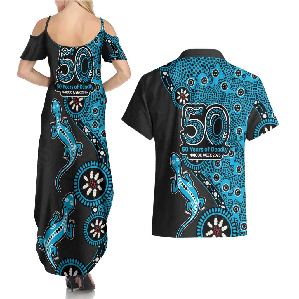 Cronulla-Sutherland Sharks NAIDOC Week 2026 Couples Matching Summer Maxi Dress and Hawaiian Shirt Aboriginal Lizard Dot Painting - 50 Years of Deadly