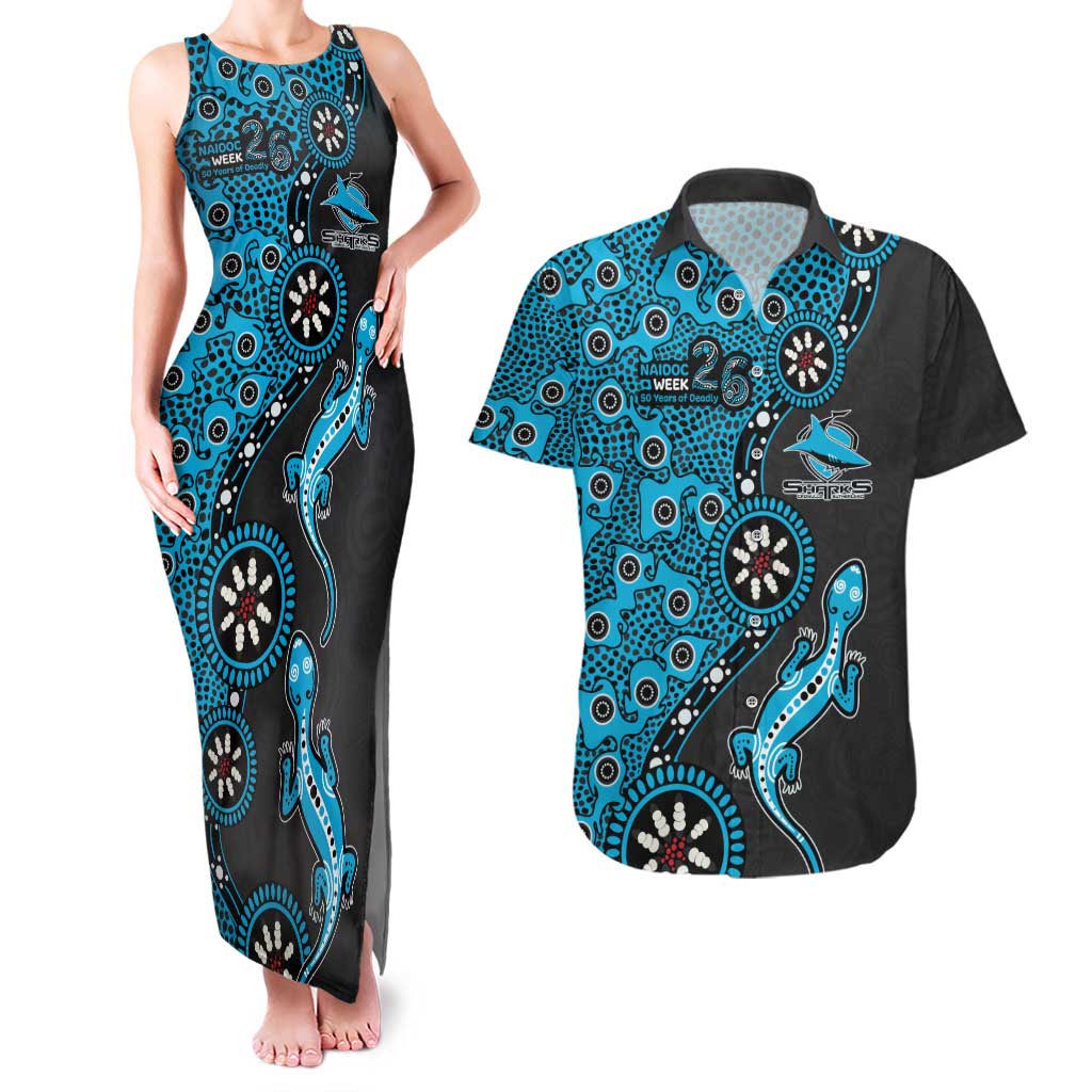 Cronulla-Sutherland Sharks NAIDOC Week 2026 Couples Matching Tank Maxi Dress and Hawaiian Shirt Aboriginal Lizard Dot Painting - 50 Years of Deadly