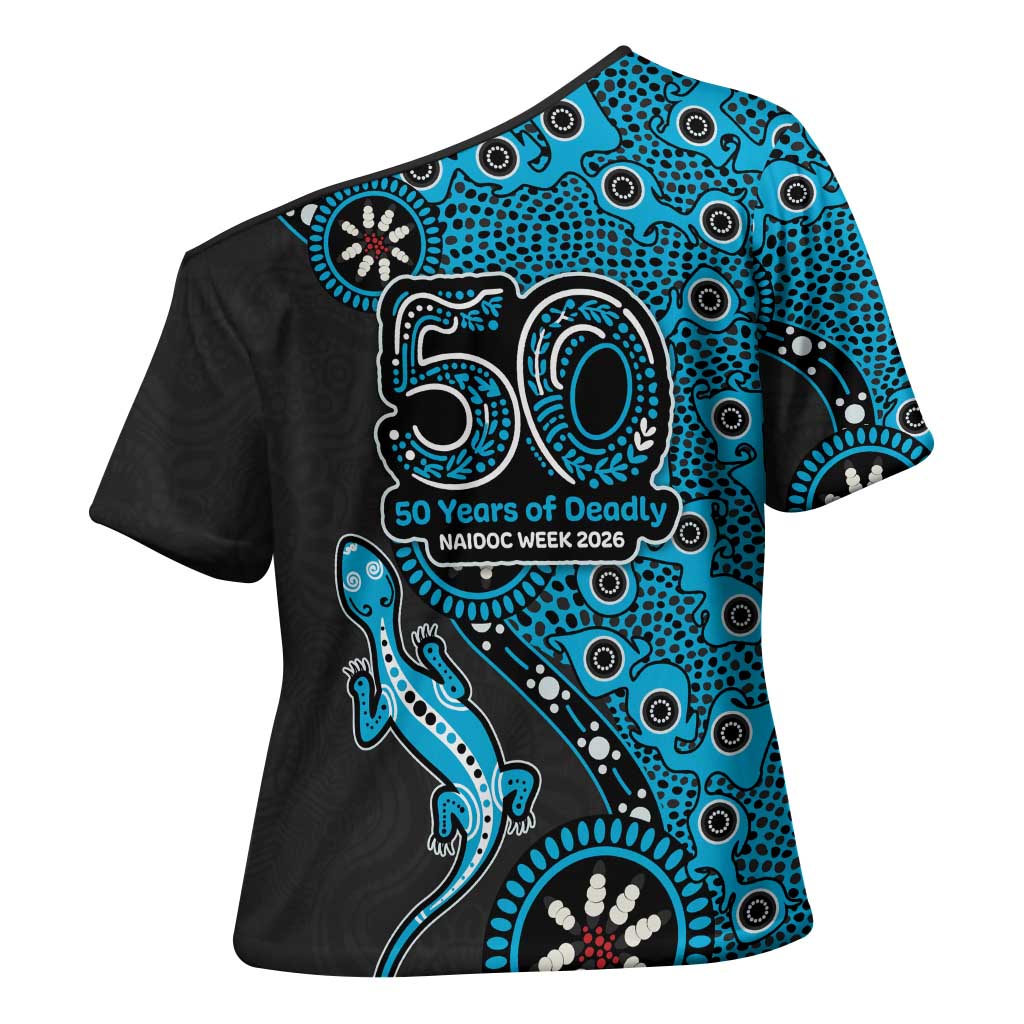 Cronulla-Sutherland Sharks NAIDOC Week 2026 Cross Shoulder Shirt Aboriginal Lizard Dot Painting - 50 Years of Deadly