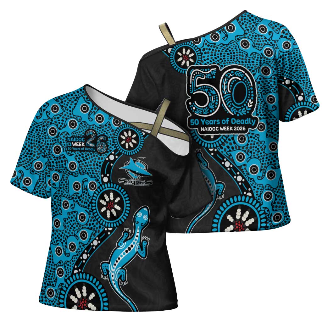 Cronulla-Sutherland Sharks NAIDOC Week 2026 Cross Shoulder Shirt Aboriginal Lizard Dot Painting - 50 Years of Deadly