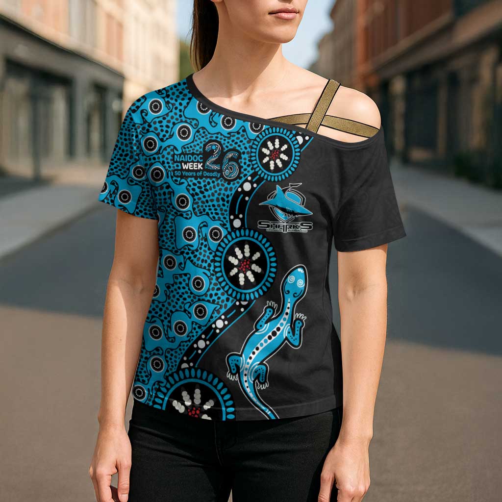 Cronulla-Sutherland Sharks NAIDOC Week 2026 Cross Shoulder Shirt Aboriginal Lizard Dot Painting - 50 Years of Deadly