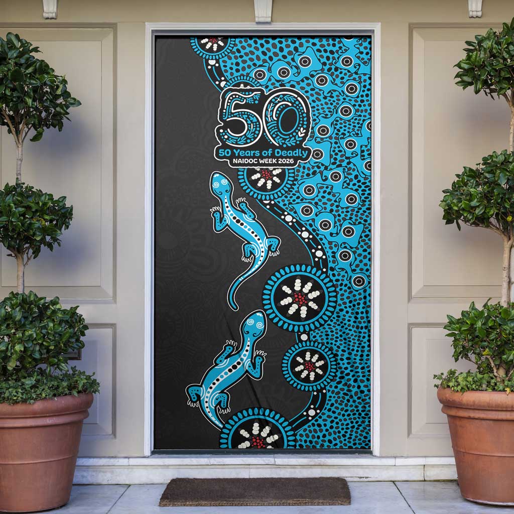 Cronulla-Sutherland Sharks NAIDOC Week 2026 Door Cover Aboriginal Lizard Dot Painting - 50 Years of Deadly