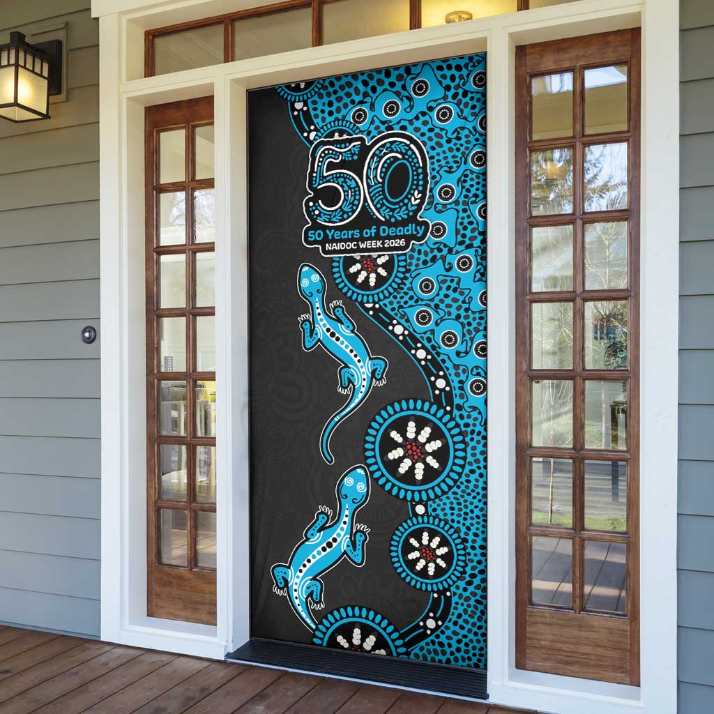 Cronulla-Sutherland Sharks NAIDOC Week 2026 Door Cover Aboriginal Lizard Dot Painting - 50 Years of Deadly
