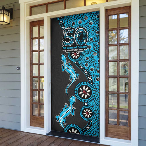 Cronulla-Sutherland Sharks NAIDOC Week 2026 Door Cover Aboriginal Lizard Dot Painting - 50 Years of Deadly