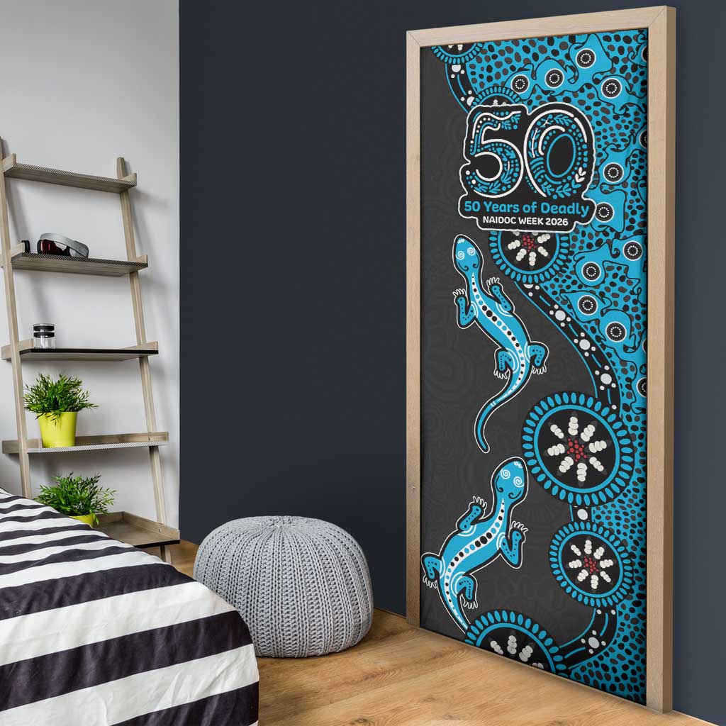 Cronulla-Sutherland Sharks NAIDOC Week 2026 Door Cover Aboriginal Lizard Dot Painting - 50 Years of Deadly