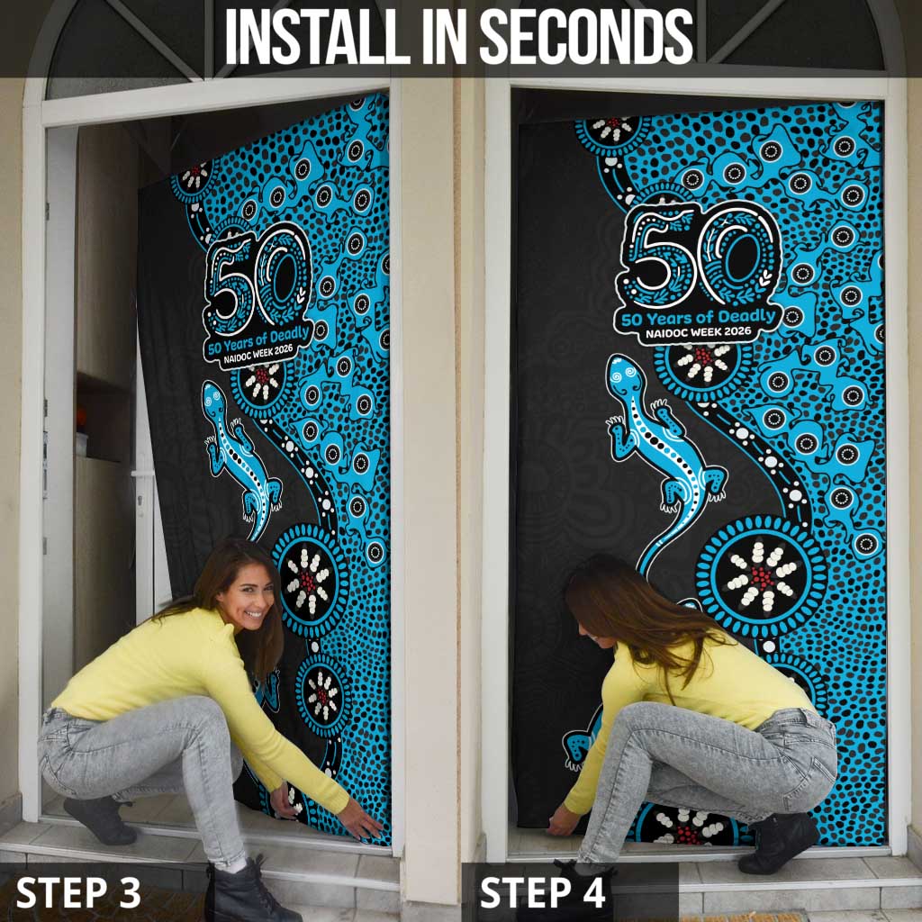 Cronulla-Sutherland Sharks NAIDOC Week 2026 Door Cover Aboriginal Lizard Dot Painting - 50 Years of Deadly