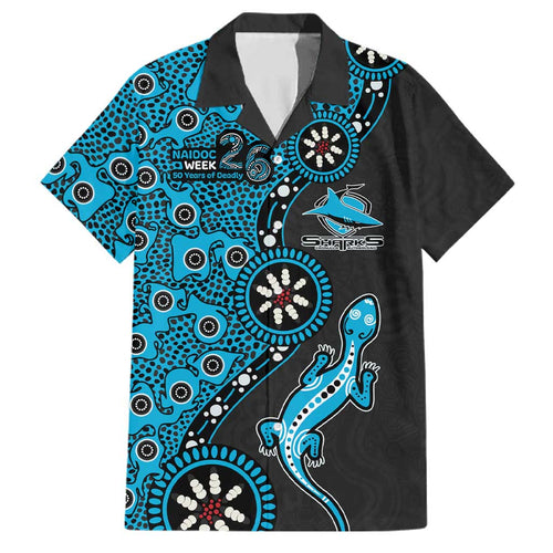 Cronulla-Sutherland Sharks NAIDOC Week 2026 Family Matching Mermaid Dress and Hawaiian Shirt Aboriginal Lizard Dot Painting - 50 Years of Deadly