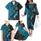 Cronulla-Sutherland Sharks NAIDOC Week 2026 Family Matching Off The Shoulder Long Sleeve Dress and Hawaiian Shirt Aboriginal Lizard Dot Painting - 50 Years of Deadly