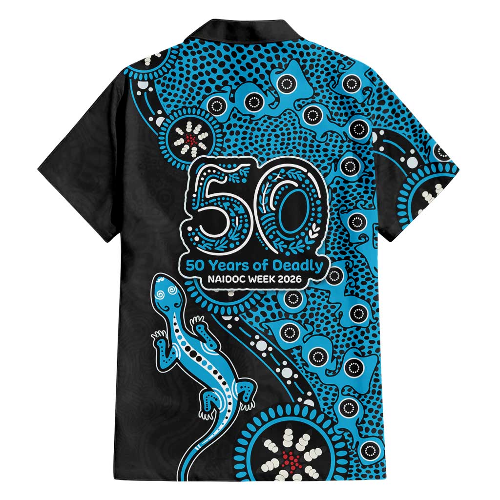 Cronulla-Sutherland Sharks NAIDOC Week 2026 Family Matching Off The Shoulder Long Sleeve Dress and Hawaiian Shirt Aboriginal Lizard Dot Painting - 50 Years of Deadly