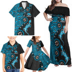 Cronulla-Sutherland Sharks NAIDOC Week 2026 Family Matching Off Shoulder Maxi Dress and Hawaiian Shirt Aboriginal Lizard Dot Painting - 50 Years of Deadly