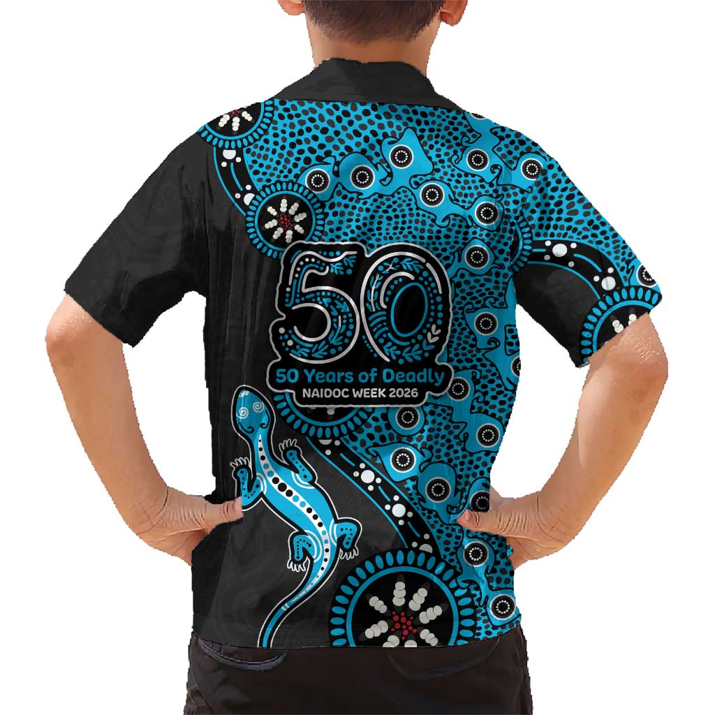 Cronulla-Sutherland Sharks NAIDOC Week 2026 Family Matching Off Shoulder Maxi Dress and Hawaiian Shirt Aboriginal Lizard Dot Painting - 50 Years of Deadly