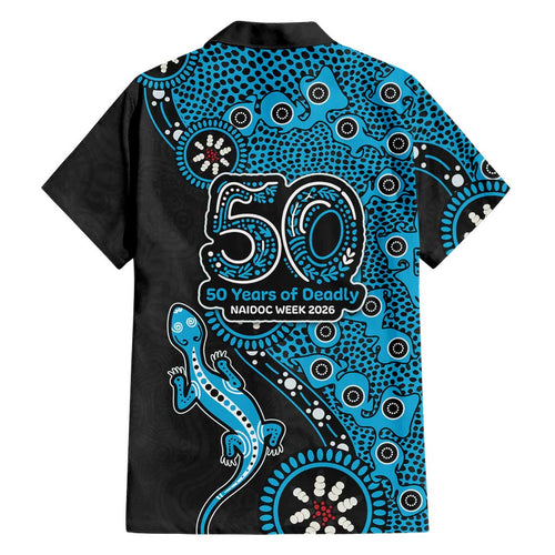 Cronulla-Sutherland Sharks NAIDOC Week 2026 Family Matching Off Shoulder Maxi Dress and Hawaiian Shirt Aboriginal Lizard Dot Painting - 50 Years of Deadly