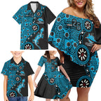 Cronulla-Sutherland Sharks NAIDOC Week 2026 Family Matching Off Shoulder Short Dress and Hawaiian Shirt Aboriginal Lizard Dot Painting - 50 Years of Deadly