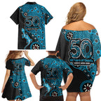 Cronulla-Sutherland Sharks NAIDOC Week 2026 Family Matching Off Shoulder Short Dress and Hawaiian Shirt Aboriginal Lizard Dot Painting - 50 Years of Deadly