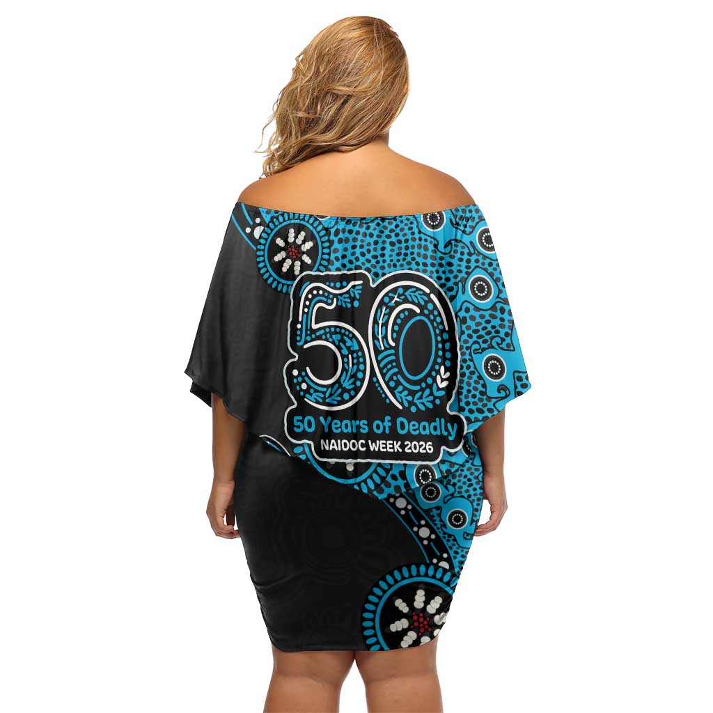 Cronulla-Sutherland Sharks NAIDOC Week 2026 Family Matching Off Shoulder Short Dress and Hawaiian Shirt Aboriginal Lizard Dot Painting - 50 Years of Deadly