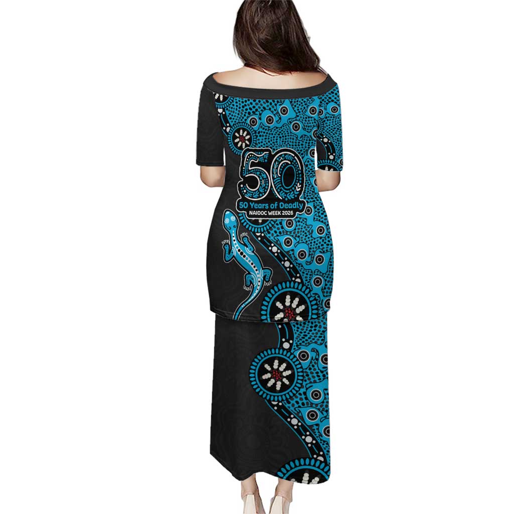 Cronulla-Sutherland Sharks NAIDOC Week 2026 Family Matching Puletasi and Hawaiian Shirt Aboriginal Lizard Dot Painting - 50 Years of Deadly