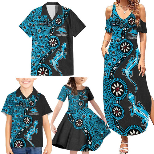 Cronulla-Sutherland Sharks NAIDOC Week 2026 Family Matching Summer Maxi Dress and Hawaiian Shirt Aboriginal Lizard Dot Painting - 50 Years of Deadly