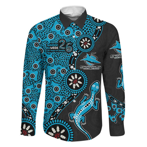 Cronulla-Sutherland Sharks NAIDOC Week 2026 Family Matching Summer Maxi Dress and Hawaiian Shirt Aboriginal Lizard Dot Painting - 50 Years of Deadly