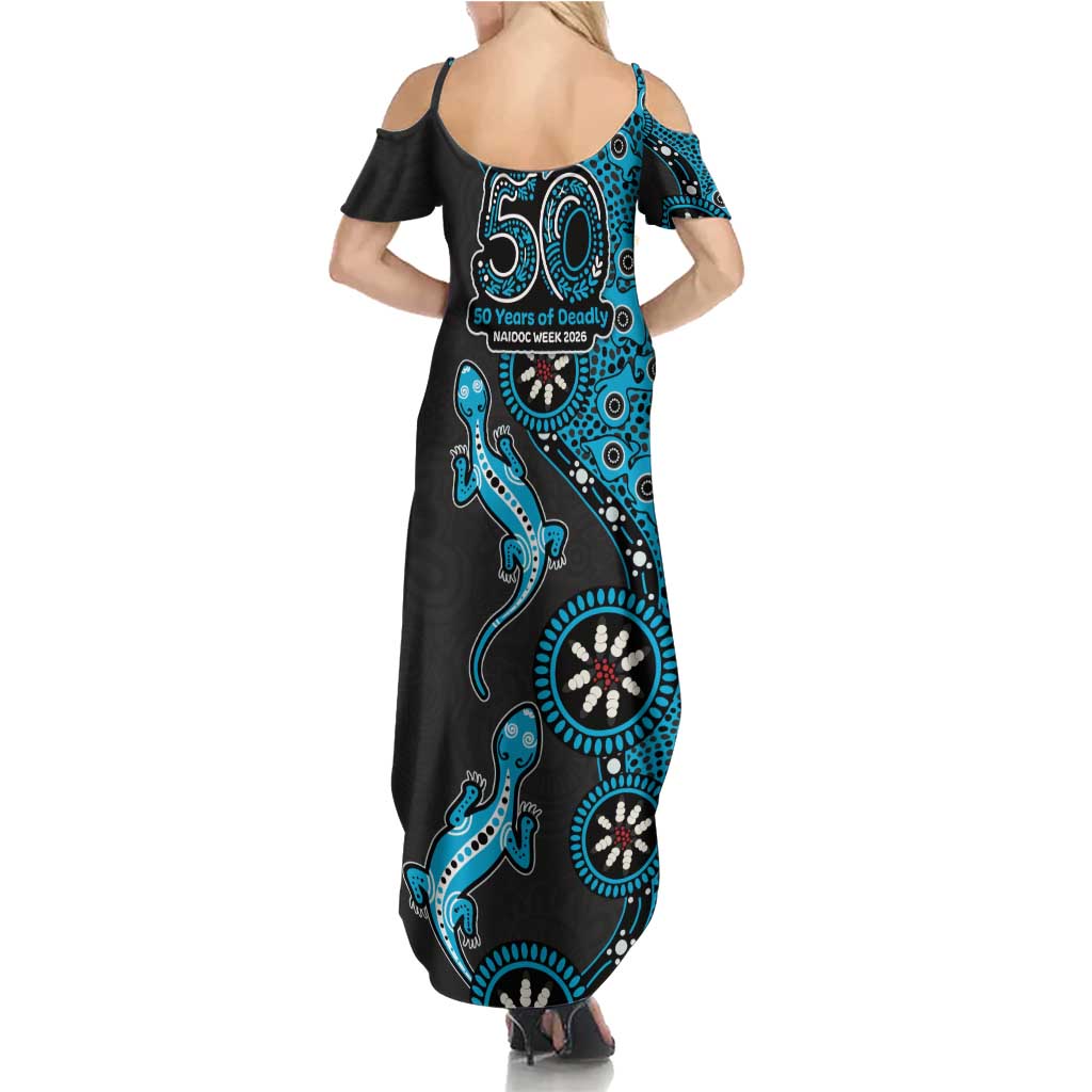 Cronulla-Sutherland Sharks NAIDOC Week 2026 Family Matching Summer Maxi Dress and Hawaiian Shirt Aboriginal Lizard Dot Painting - 50 Years of Deadly