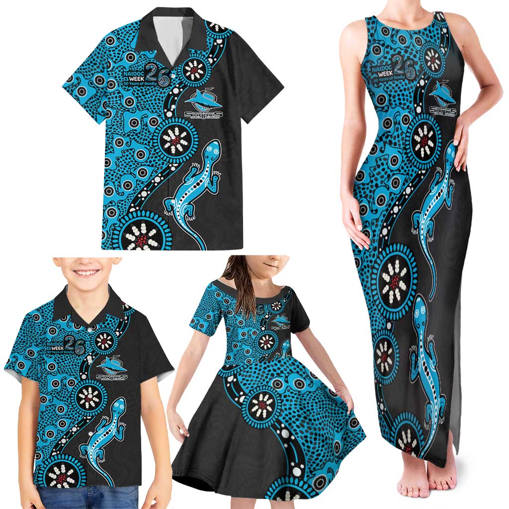 Cronulla-Sutherland Sharks NAIDOC Week 2026 Family Matching Tank Maxi Dress and Hawaiian Shirt Aboriginal Lizard Dot Painting - 50 Years of Deadly