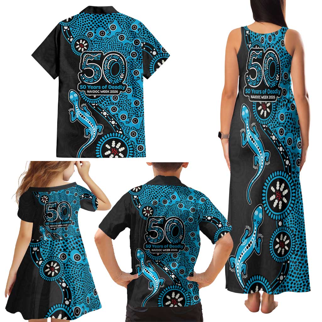 Cronulla-Sutherland Sharks NAIDOC Week 2026 Family Matching Tank Maxi Dress and Hawaiian Shirt Aboriginal Lizard Dot Painting - 50 Years of Deadly