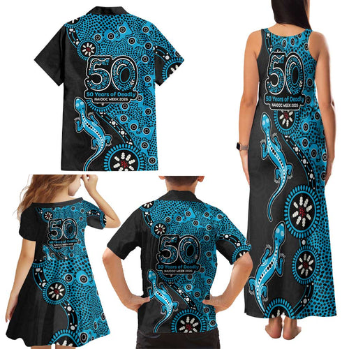 Cronulla-Sutherland Sharks NAIDOC Week 2026 Family Matching Tank Maxi Dress and Hawaiian Shirt Aboriginal Lizard Dot Painting - 50 Years of Deadly