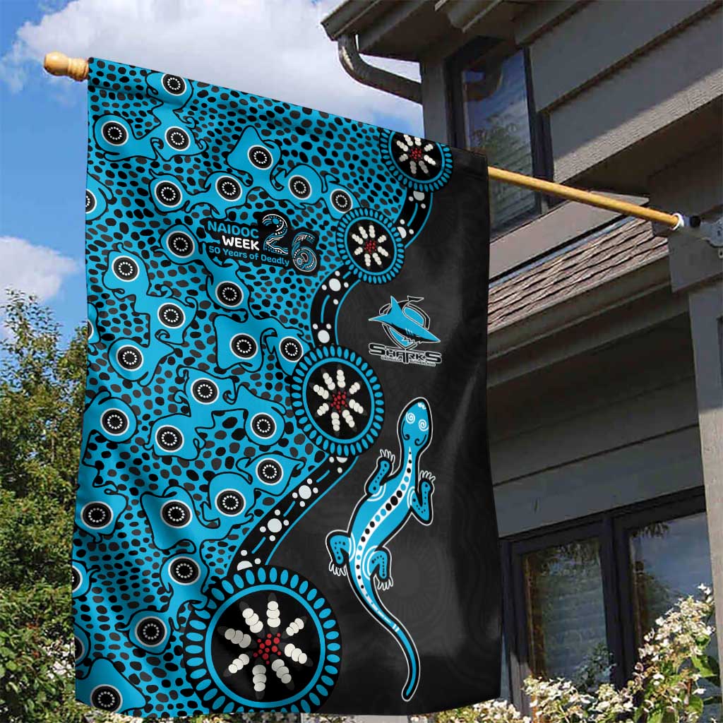 Cronulla-Sutherland Sharks NAIDOC Week 2026 Garden Flag Aboriginal Lizard Dot Painting - 50 Years of Deadly