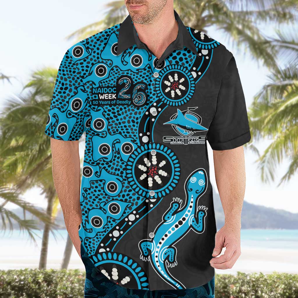 Cronulla-Sutherland Sharks NAIDOC Week 2026 Hawaiian Shirt Aboriginal Lizard Dot Painting - 50 Years of Deadly