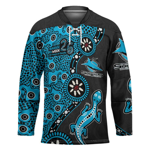 Cronulla-Sutherland Sharks NAIDOC Week 2026 Hockey Jersey Aboriginal Lizard Dot Painting - 50 Years of Deadly