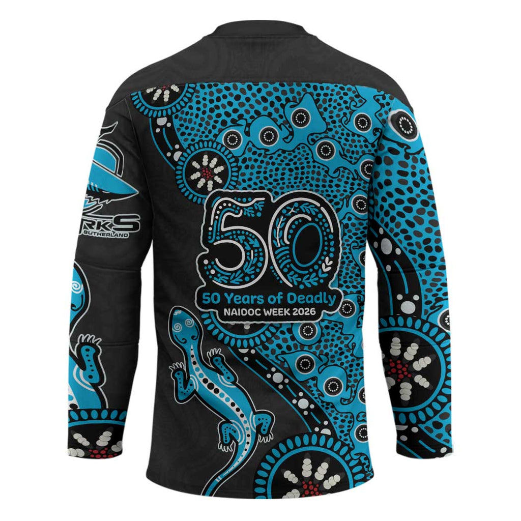 Cronulla-Sutherland Sharks NAIDOC Week 2026 Hockey Jersey Aboriginal Lizard Dot Painting - 50 Years of Deadly