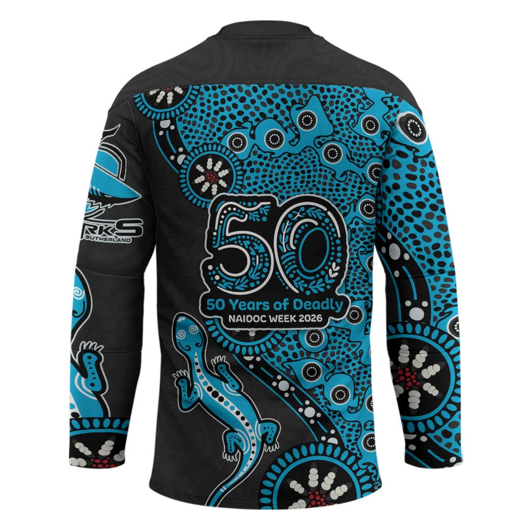 Cronulla-Sutherland Sharks NAIDOC Week 2026 Hockey Jersey Aboriginal Lizard Dot Painting - 50 Years of Deadly