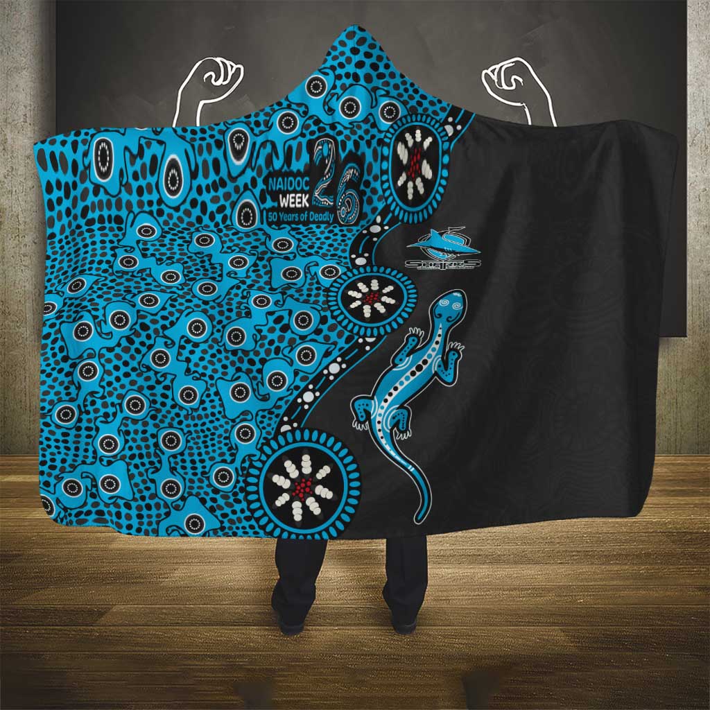 Cronulla-Sutherland Sharks NAIDOC Week 2026 Hooded Blanket Aboriginal Lizard Dot Painting - 50 Years of Deadly