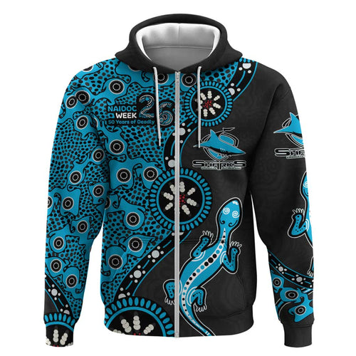 Cronulla-Sutherland Sharks NAIDOC Week 2026 Hoodie Aboriginal Lizard Dot Painting - 50 Years of Deadly