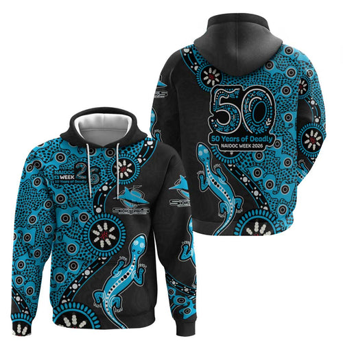 Cronulla-Sutherland Sharks NAIDOC Week 2026 Hoodie Aboriginal Lizard Dot Painting - 50 Years of Deadly